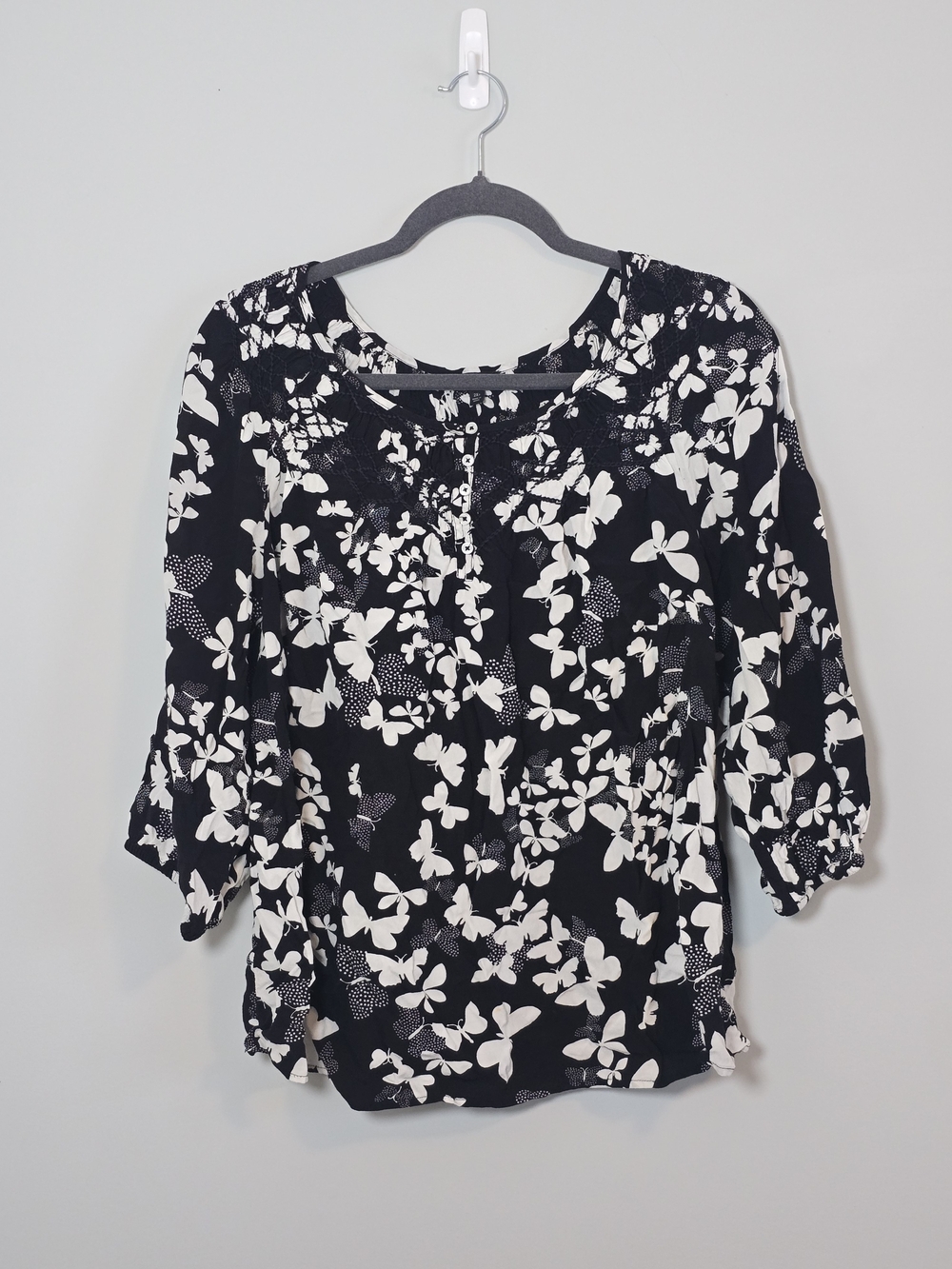 Talbots Black White Floral Butterfly Peasant Blouse Plus Petite 2XP